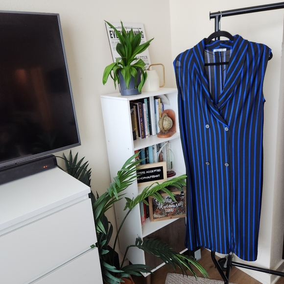 Zara Striped Faux Double Breasted Tux Style Slinky Dress - Picture 2 of 5